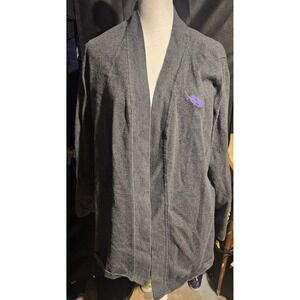 Edwards‎ gray open front cardigan with purple embroidered leaf